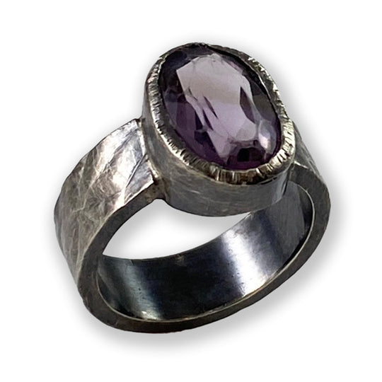 Custom Sterling Silver Ring with Amethyst Oval Stone-Kelli Montgomery Jewelry