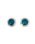 Aquamarine Silver and Niobium Button Stud Earrings-Kelli Jewelry