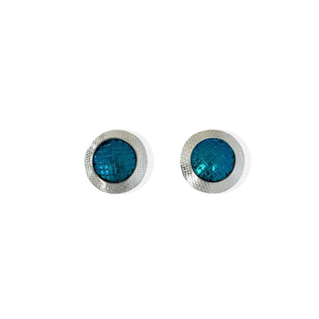 Aquamarine Silver and Niobium Button Stud Earrings-Kelli Jewelry