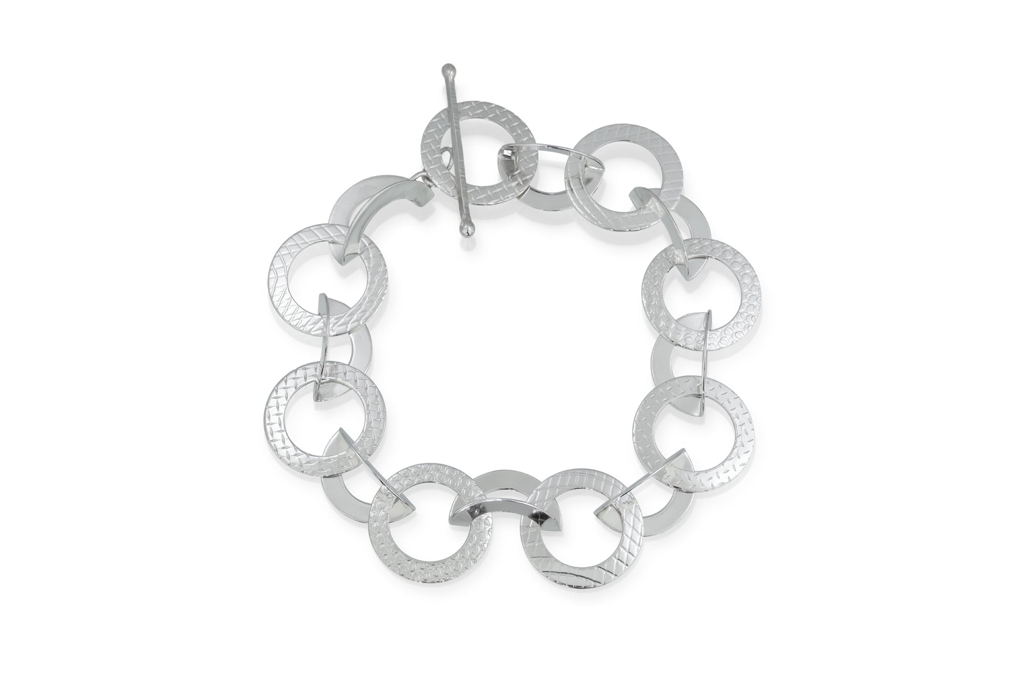 Silver  circles chain bracelet on a white background