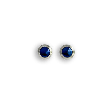 Navy Silver and Niobium Button Earrings-Kelli Montgomery Jewelry 