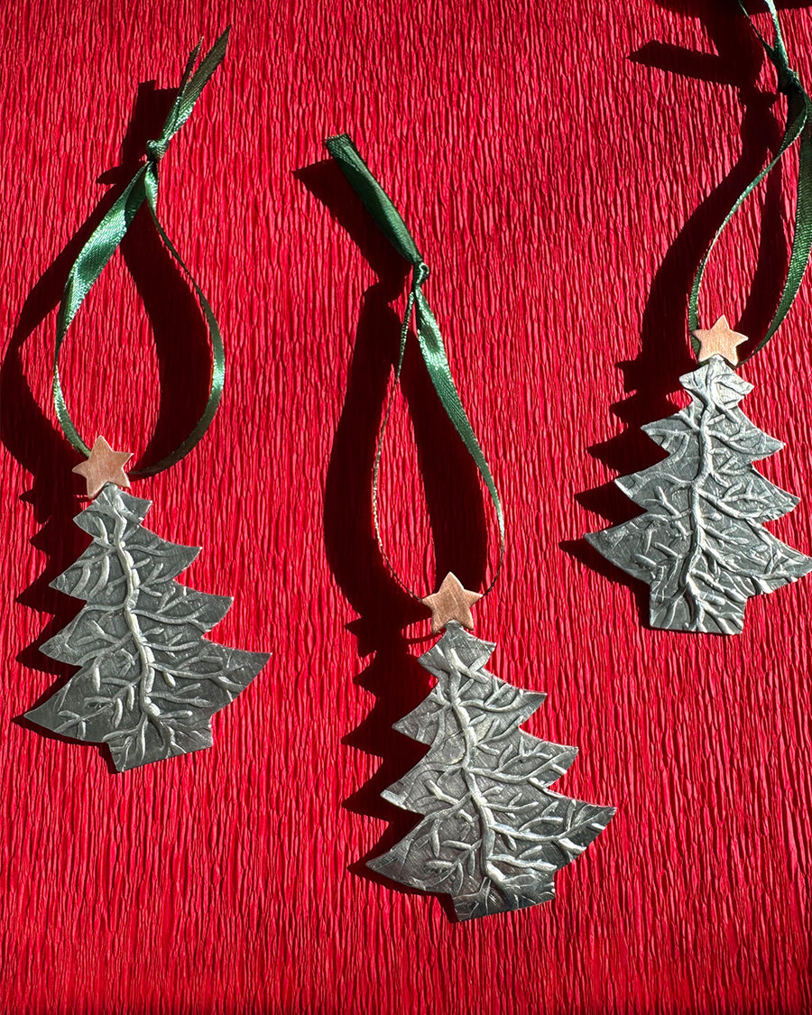 Retro Pewter Christmas Tree Ornaments