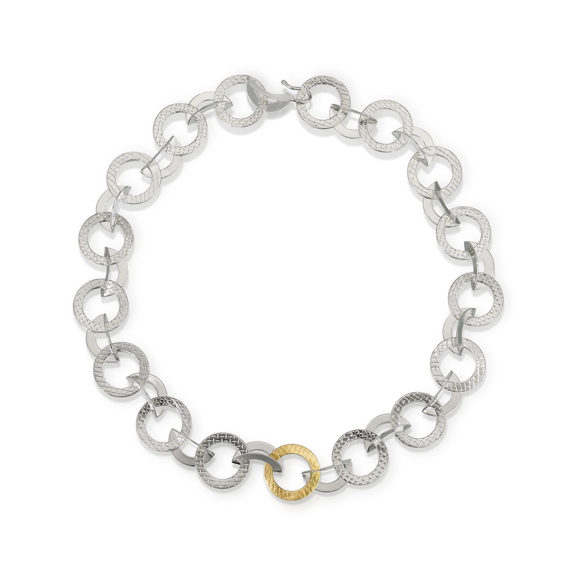 Connecting_in_Circles_Sterling_Silver_and_18k_Necklace silver circle necklace with 18k gold accent circle -Kelli Jewelry