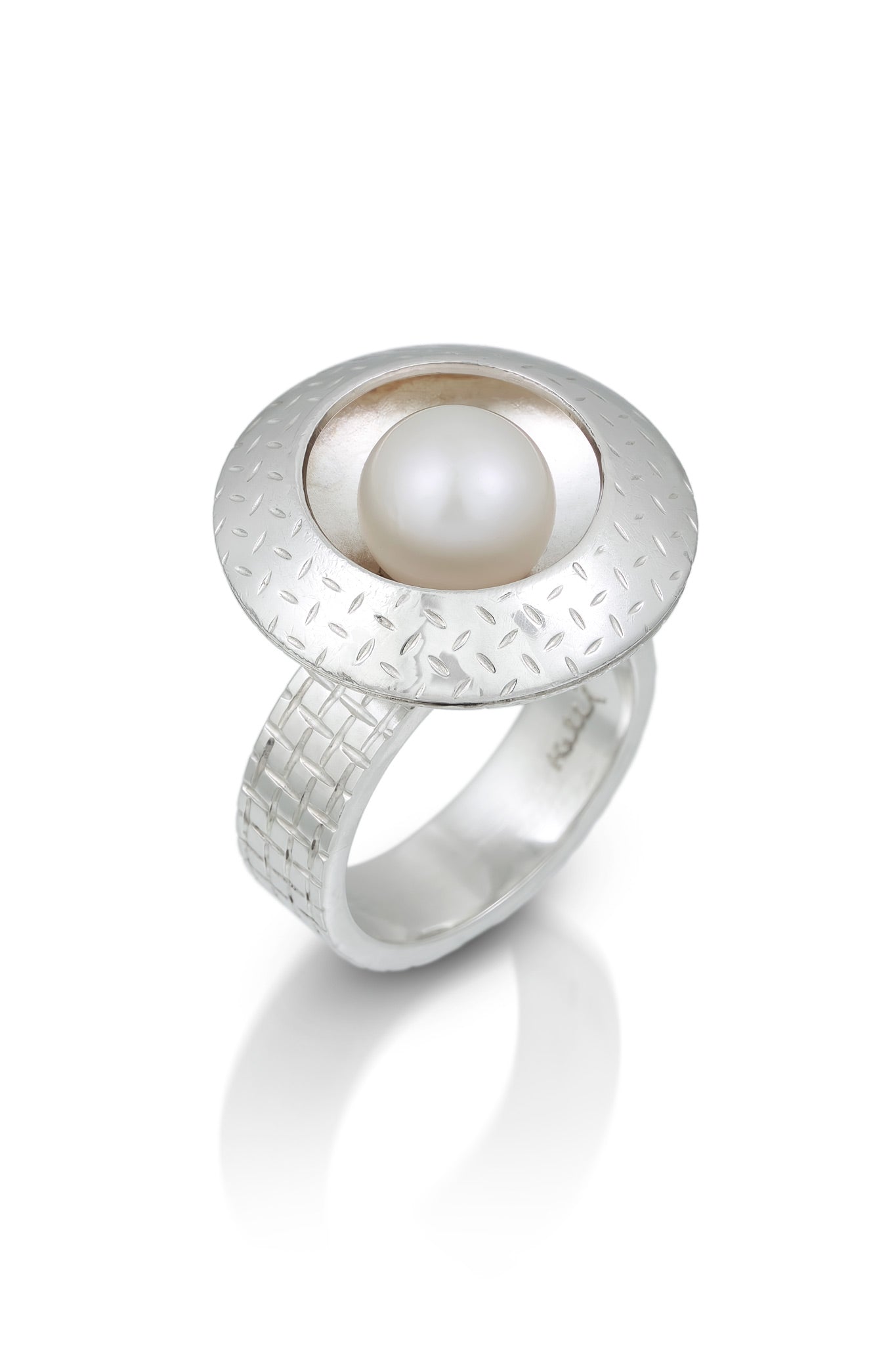 Silver ring with a pearl on a white background-Kelli Jewelry