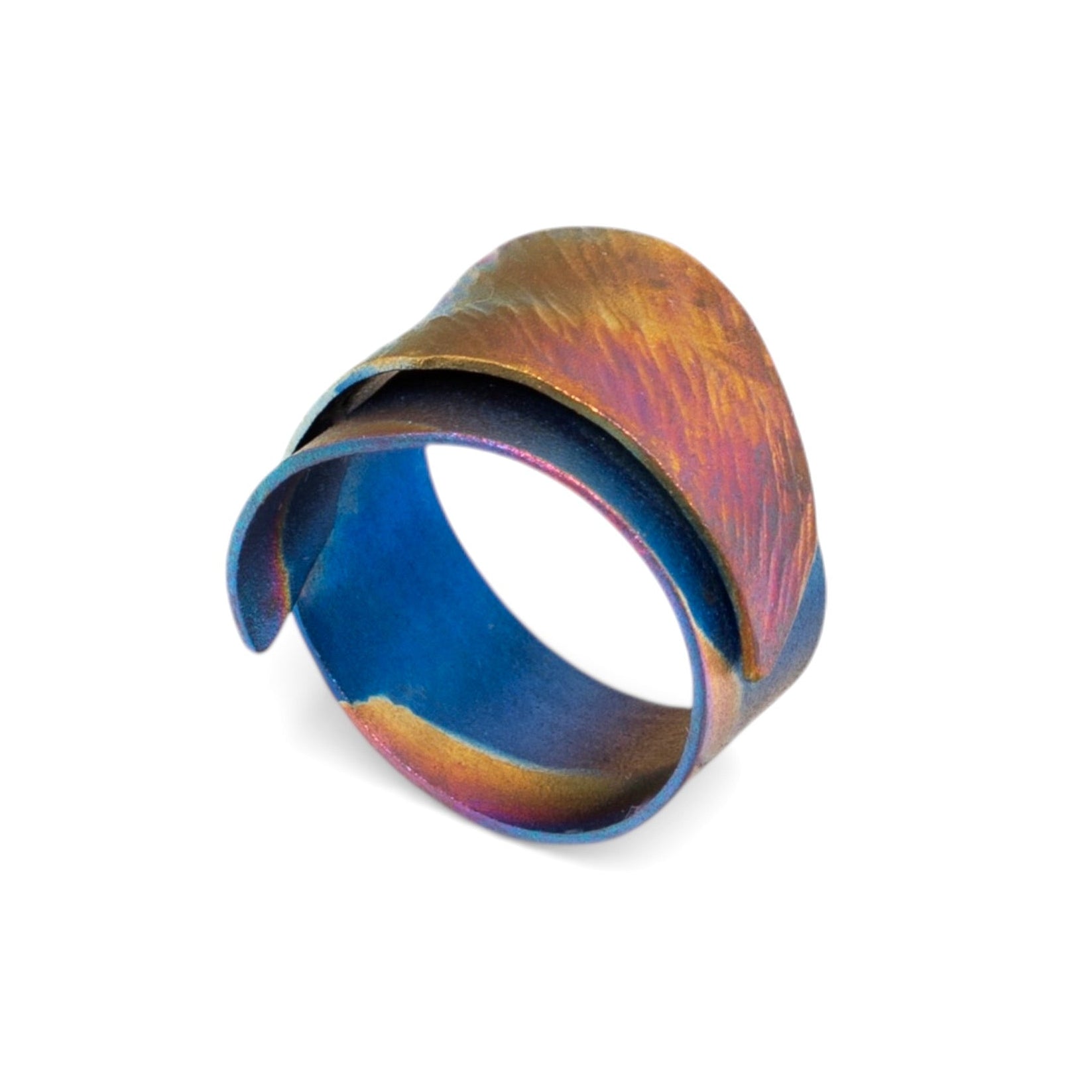 Multicolored titanium handmade ring on a white background-Kelli Jewelry