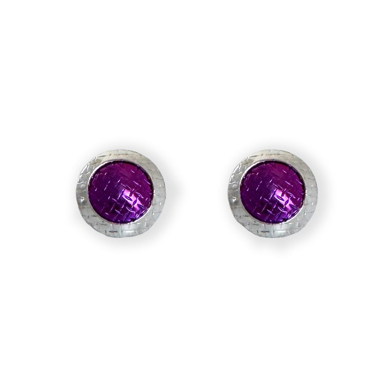 Magenta Silver and Niobium Button Earrings-Kelli Jewelry