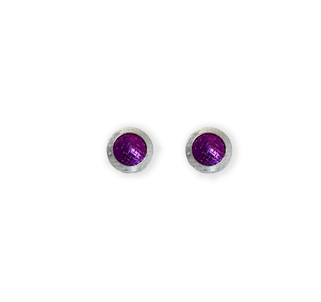 Magenta Silver and Niobium Button Earrings-Kelli Jewelry