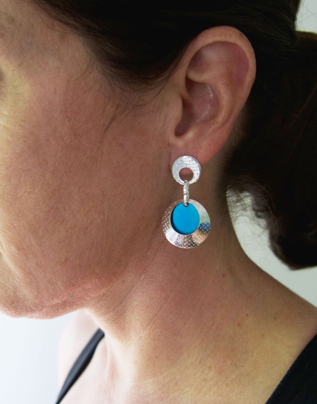 Silver and Niobium Bright Blue Circle Dangle Earrings-Kelli Jewelry