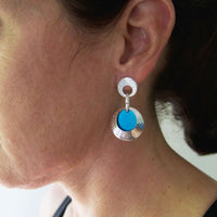 Silver and Niobium Bright Blue Circle Dangle Earrings-Kelli Jewelry