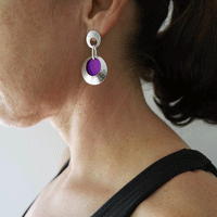 Silver and Niobium Magenta Circle Dangle Earrings-Kelli Jewelry