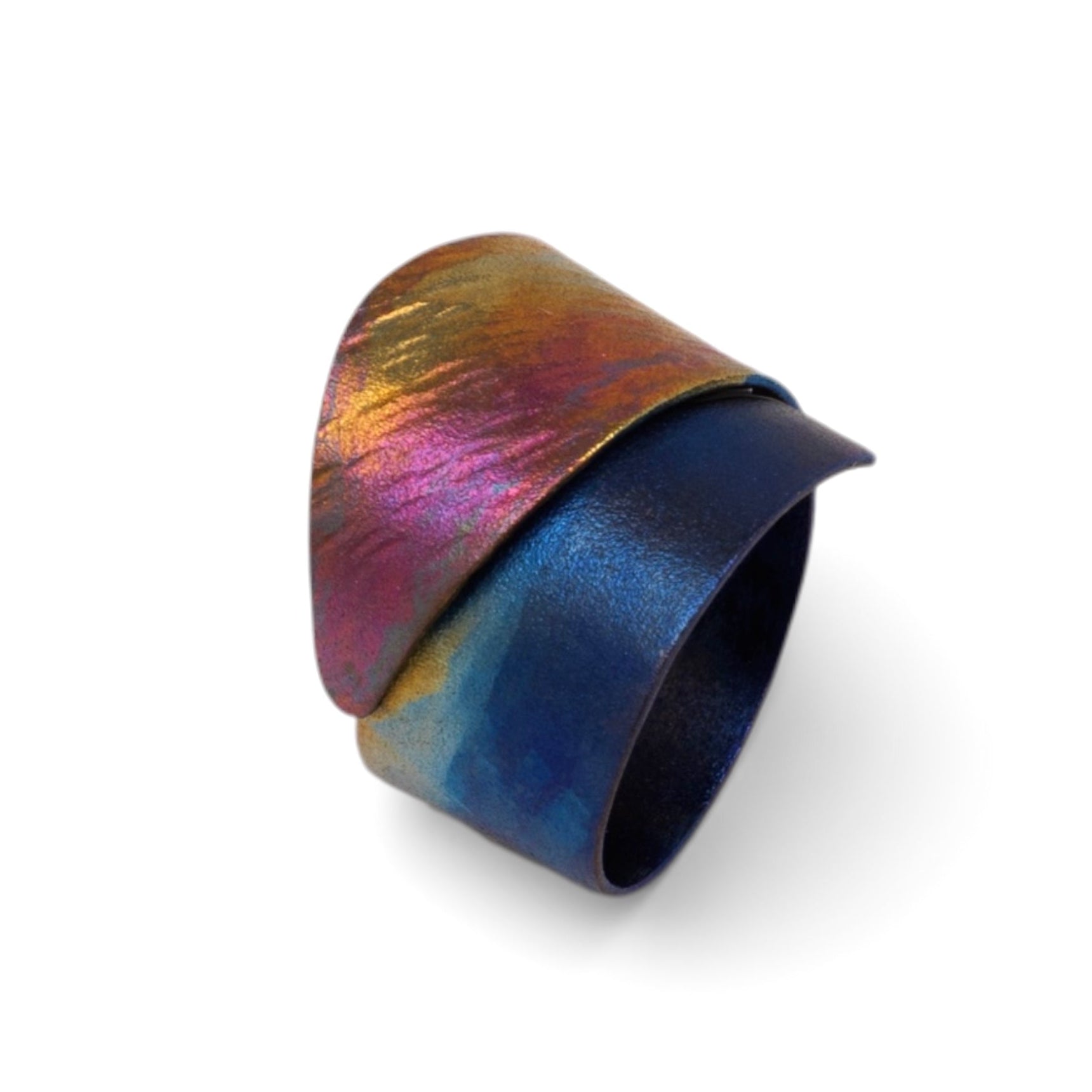 Multicolored titanium ring handmade on a white background-KelliJewelry