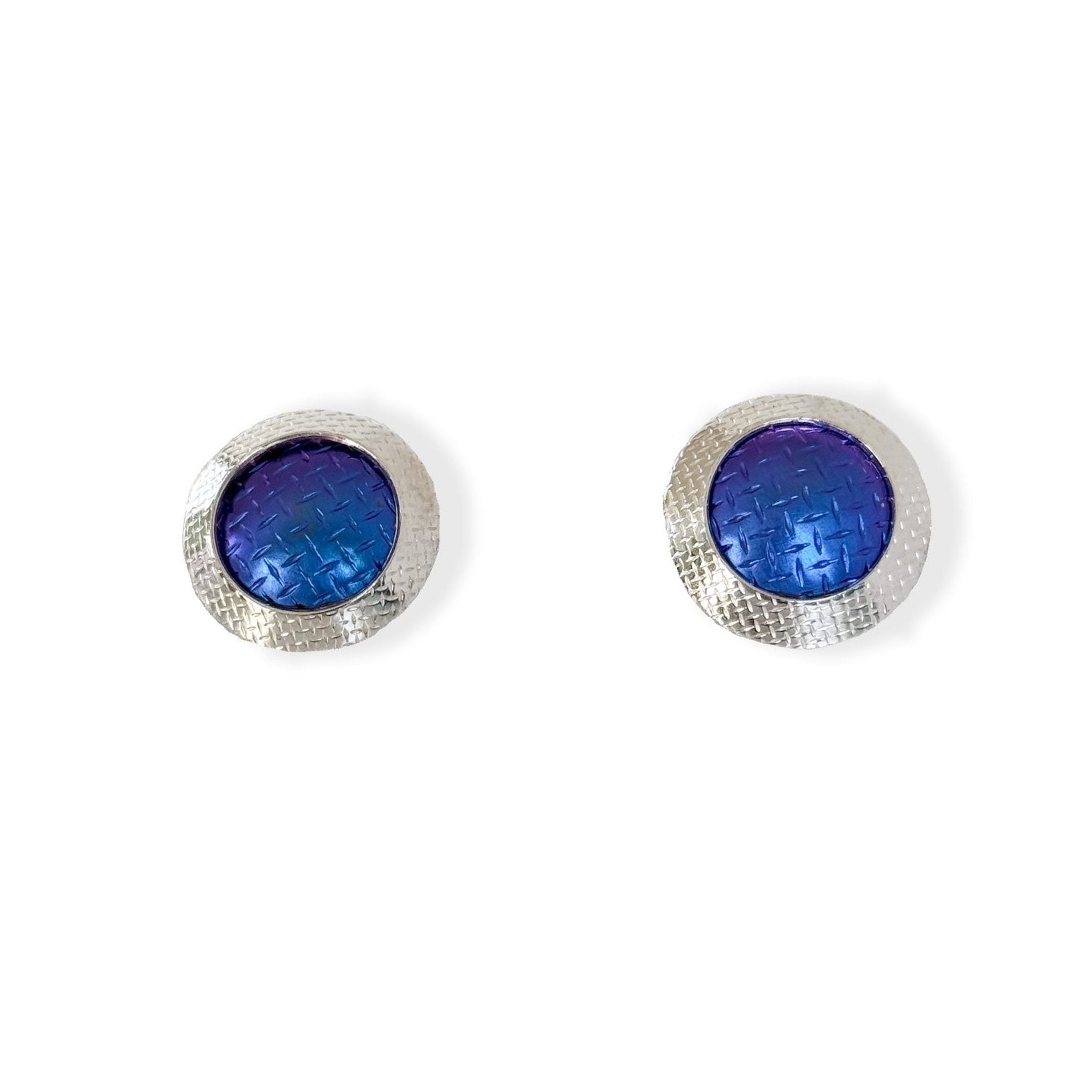 Violet Silver and Niobium Button Stud Earrings-Kelli Jewelry