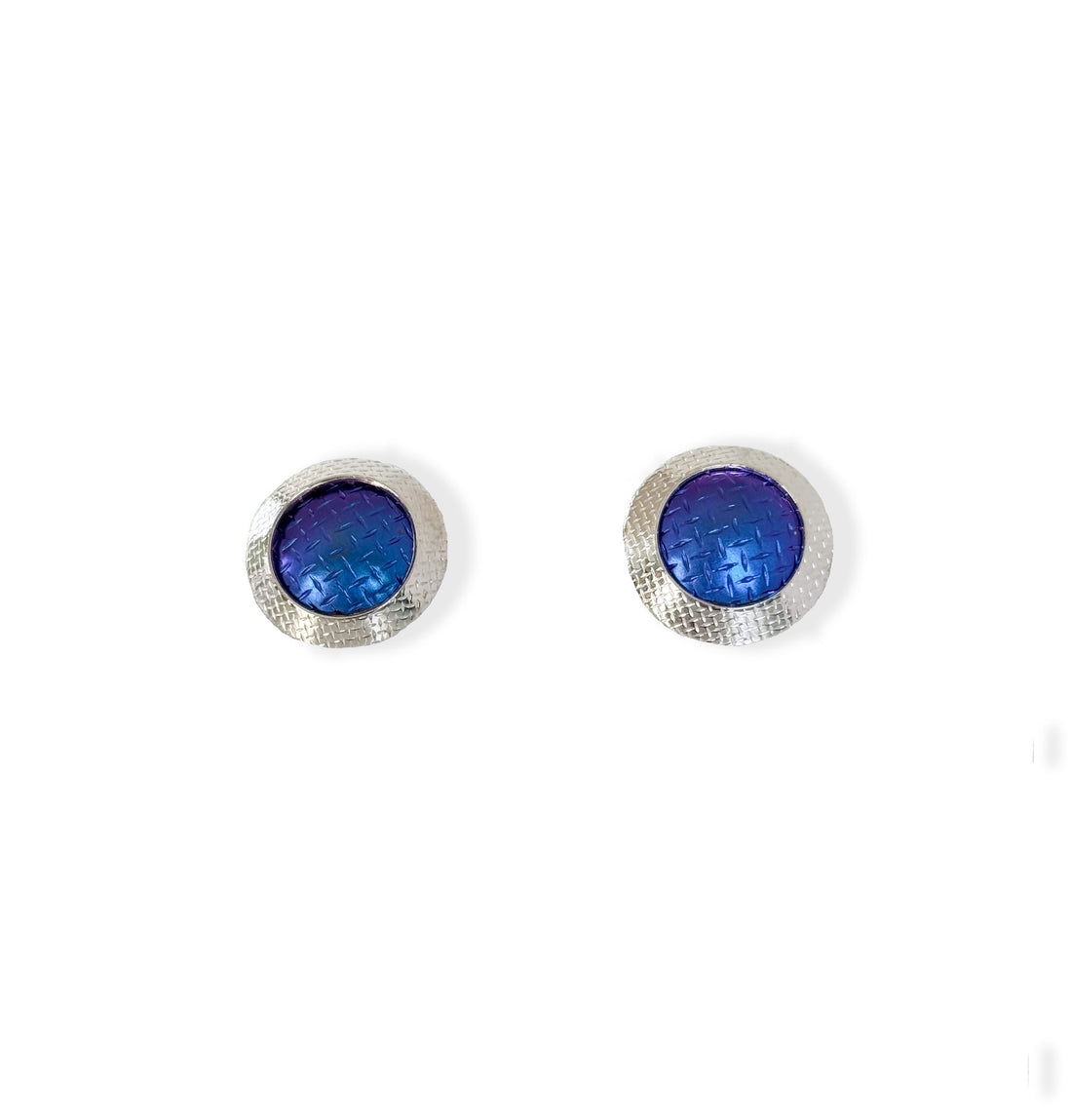 Violet Silver and Niobium Button Stud Earrings-Kelli Jewelry