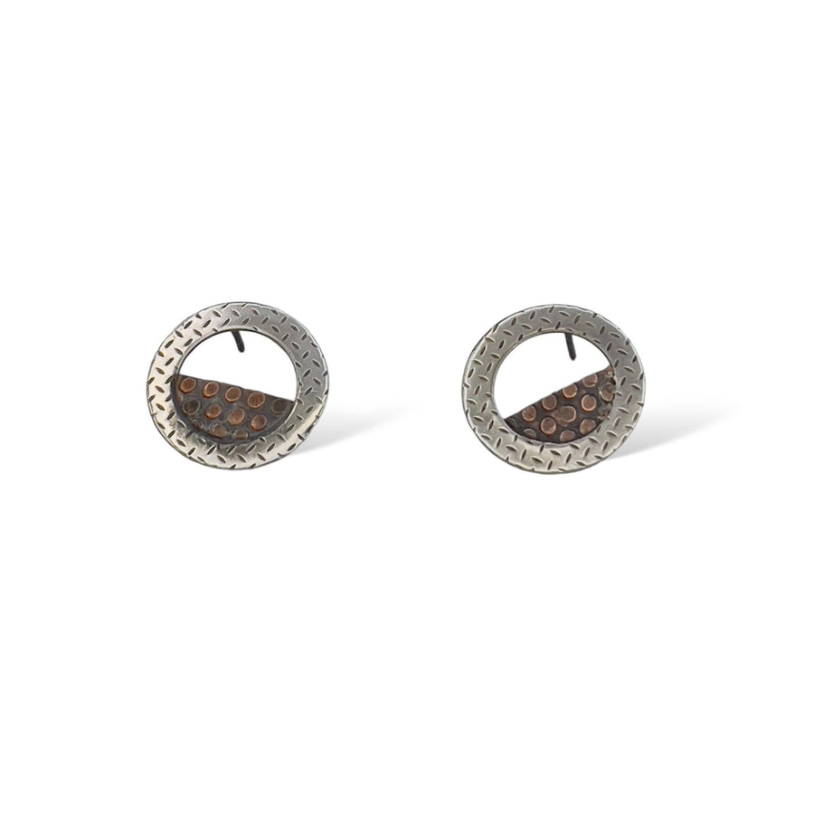Circling Back Silver and Copper Stud Earrings-Kelli Montgomery Jewelry