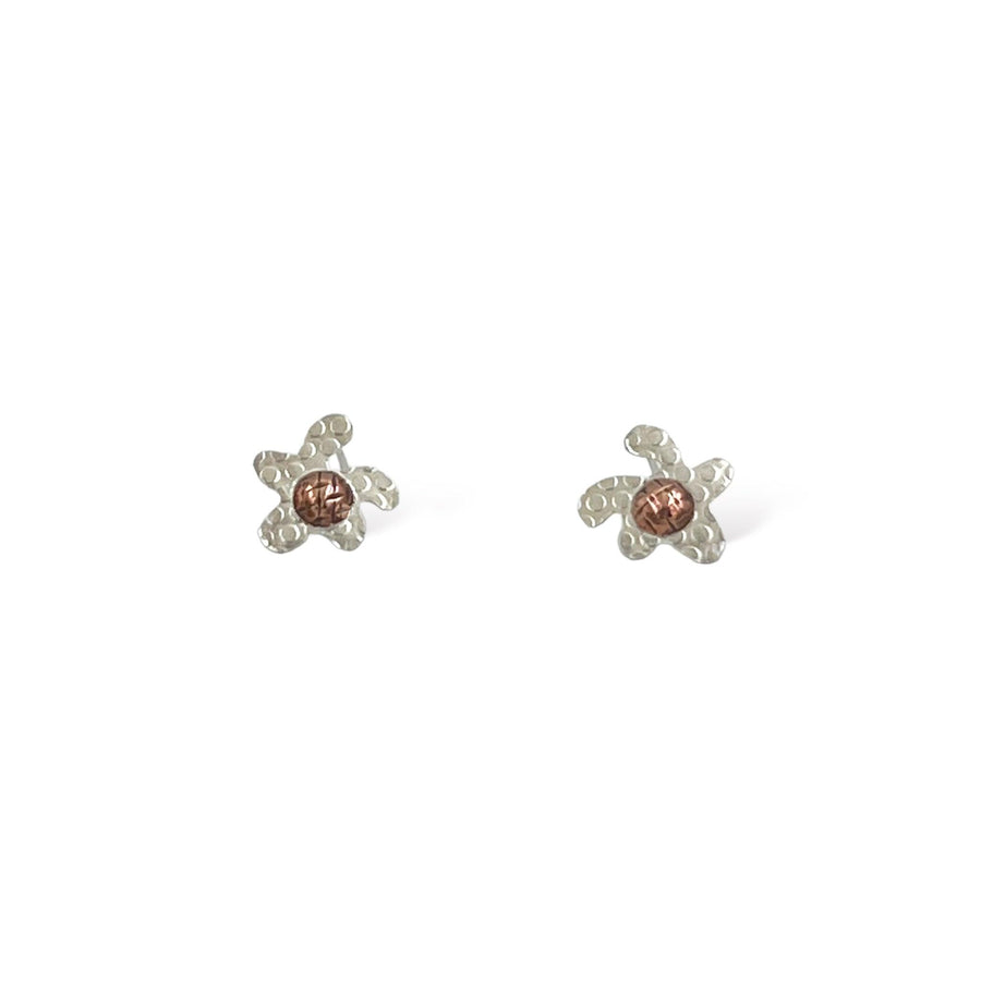 Flower Stud Earrings sterling silver and copper studs-Kelli Montgomery Jewelry