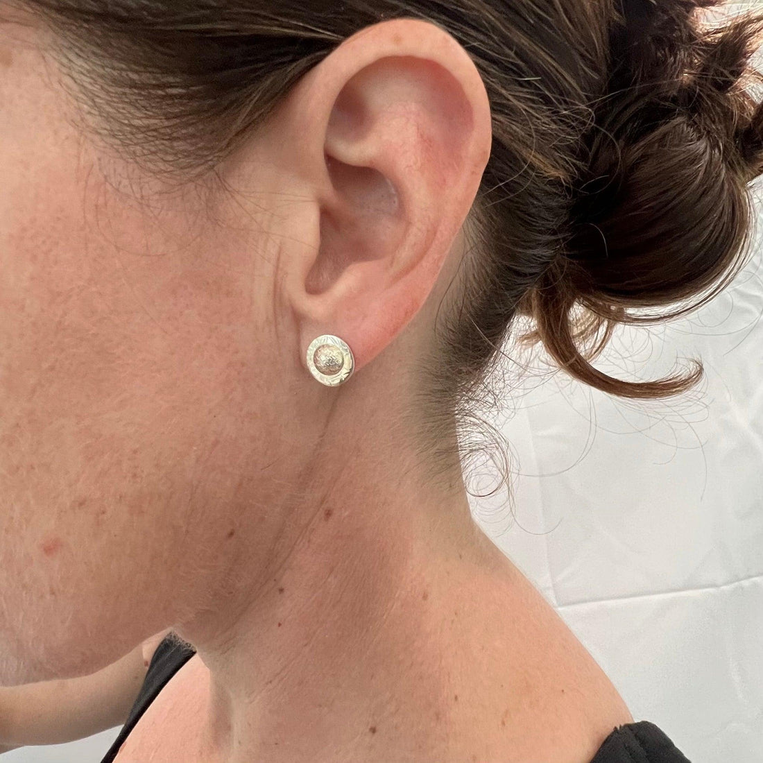 Silver Button Stud Earrings-Kelli Montgomery Jewelry