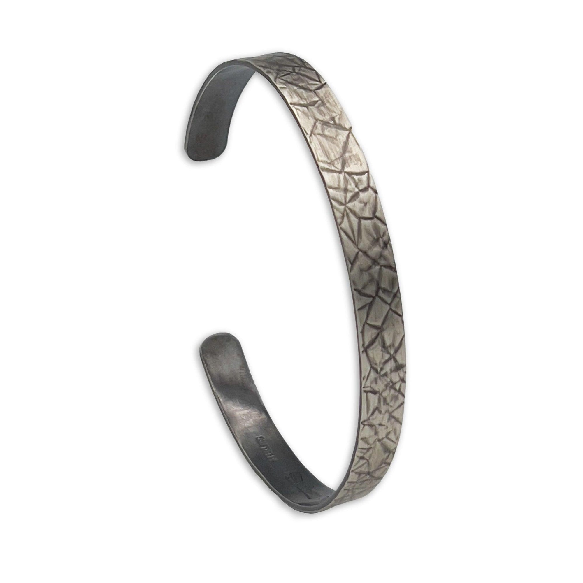 Silver Sinew Cuff narrow 1/4 inch wide silver cuff with pattern-Kelli Montgomery Jewelry